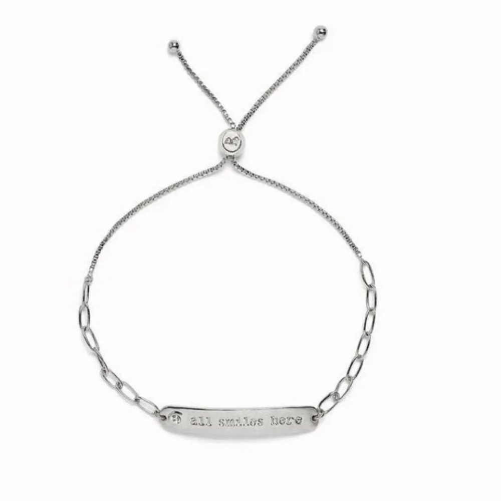 PURA VIDA "All Smiles Here" Silver Bar Bracelet NEW Engraved Rare!